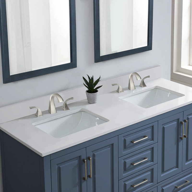 Bohuang 60" Double Bathroom Vanity Top in Solid White with Sink | Wayfair